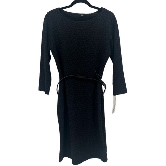 Sharagano Navy & Grey Spotted Long Sleeve Belted Dress 12 - Picture 1 of 10
